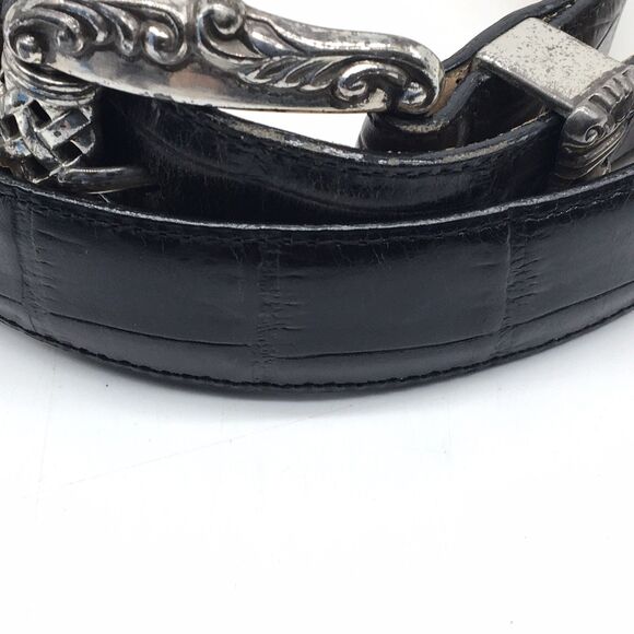1995 Brighton Croc Embossed Leather Belt L44803 Black Silver Scrolls Buckle Sz L main image 12